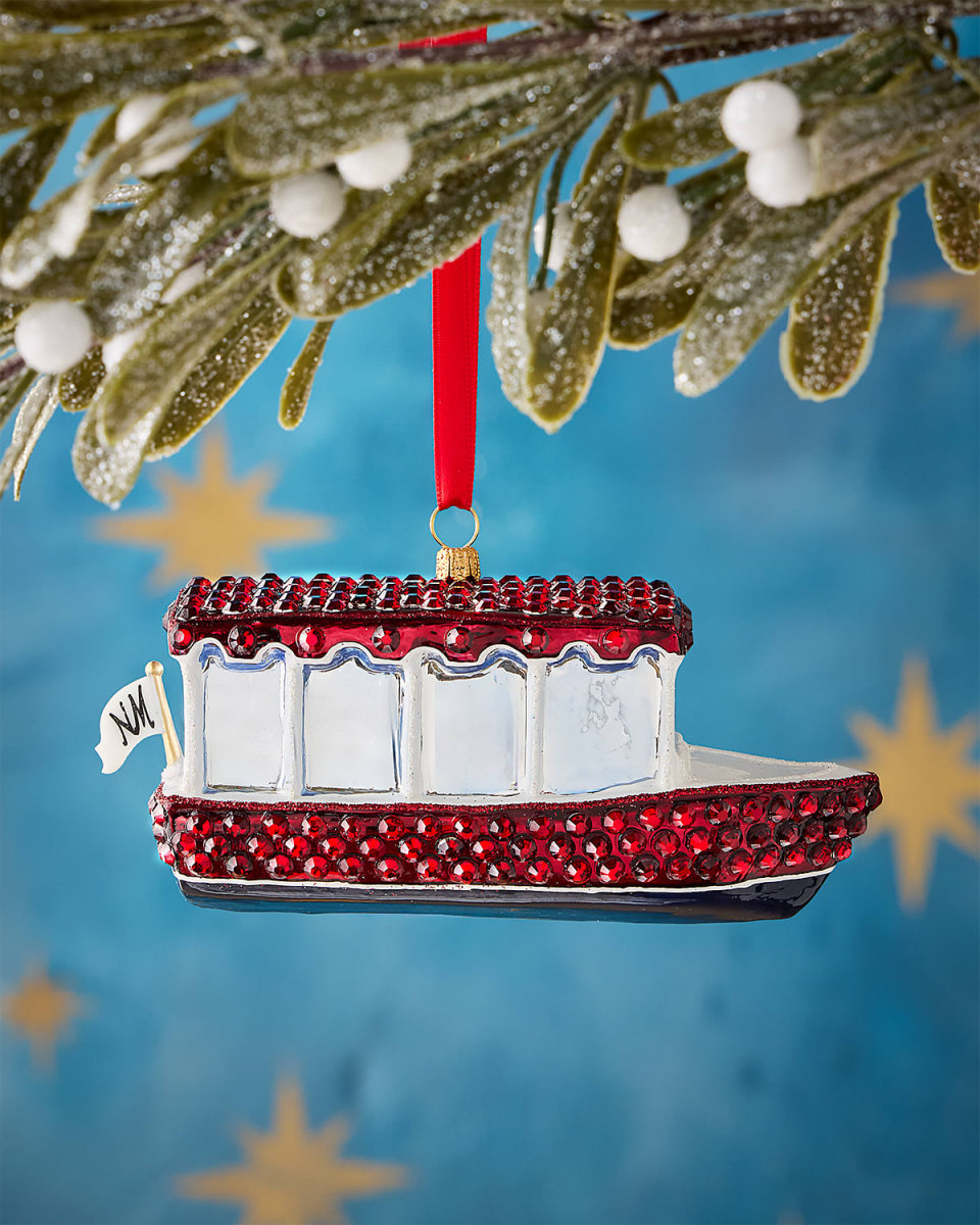 Neiman Marcus Crystal Duffy Boat Christmas Ornament
